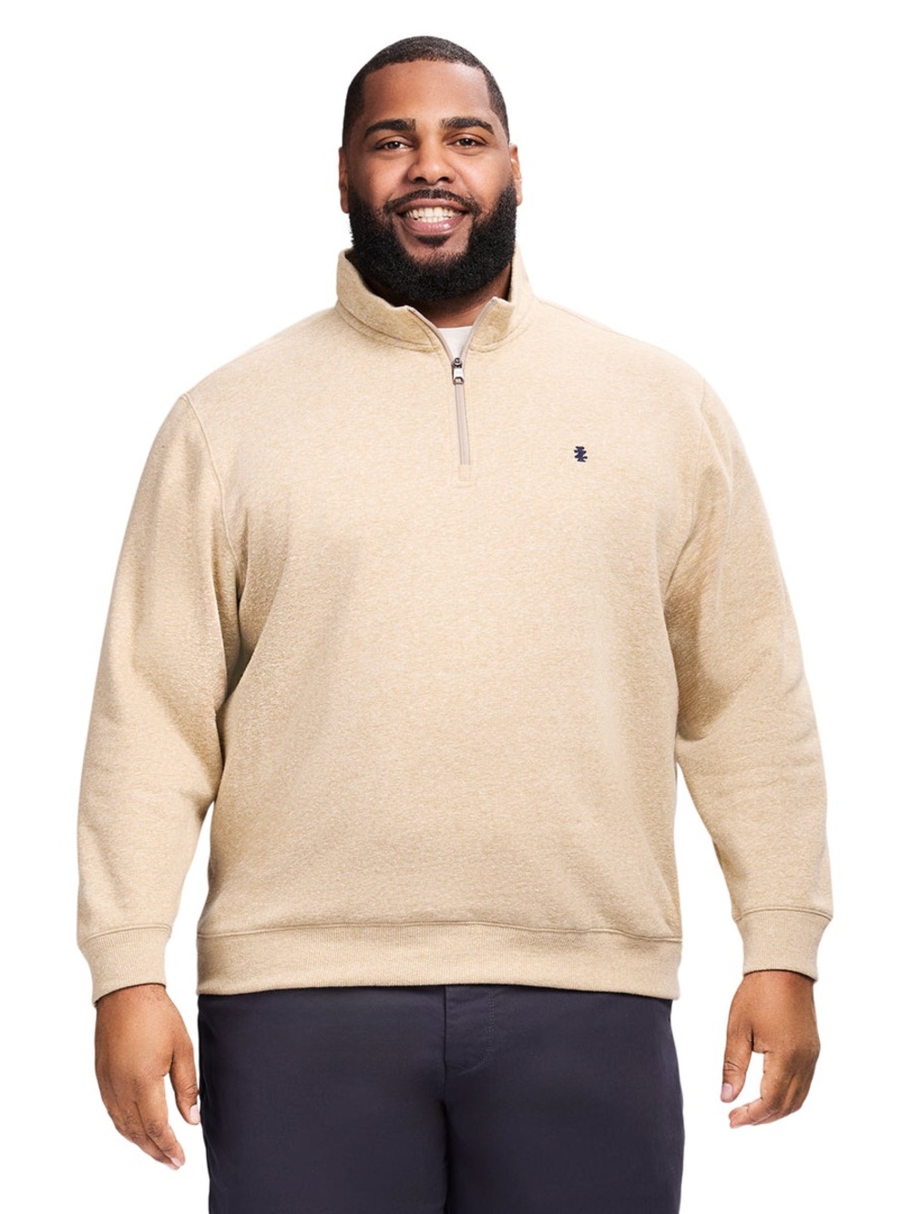 BIG & TALL ADVANTAGE PERFORMANCE QUARTER-ZIP FLEECE - CAMEL HTHR